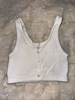 Brandy Melville White Ribbed Button-Front Crop Tank